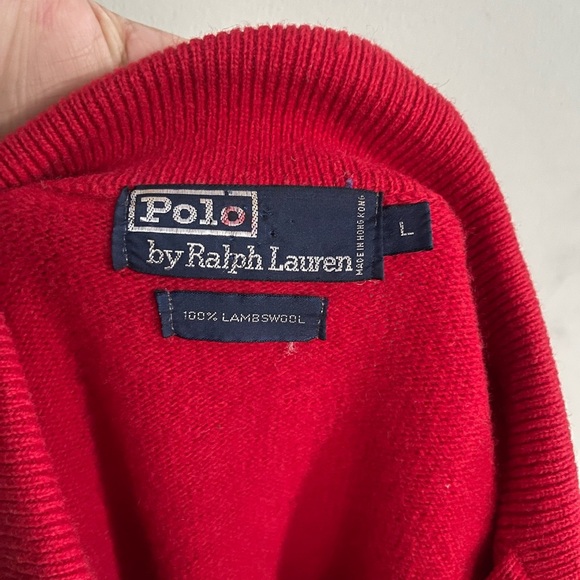 Vintage Polo Ralph Lauren Red collar pullover sweater 100% Lambswool Large - Picture 6 of 6